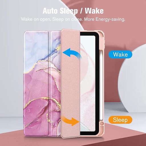 Marble pattern print folded flip pu leather transparent hard PC tablet box iPad push pencil slot
