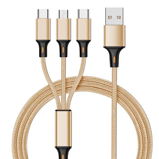 Factory Delivery 3-in-1 Charging Cable Hot Sale Multiple Colors Nylon Braid Usb Type-c Data Cable for iphone Samsung All Phone